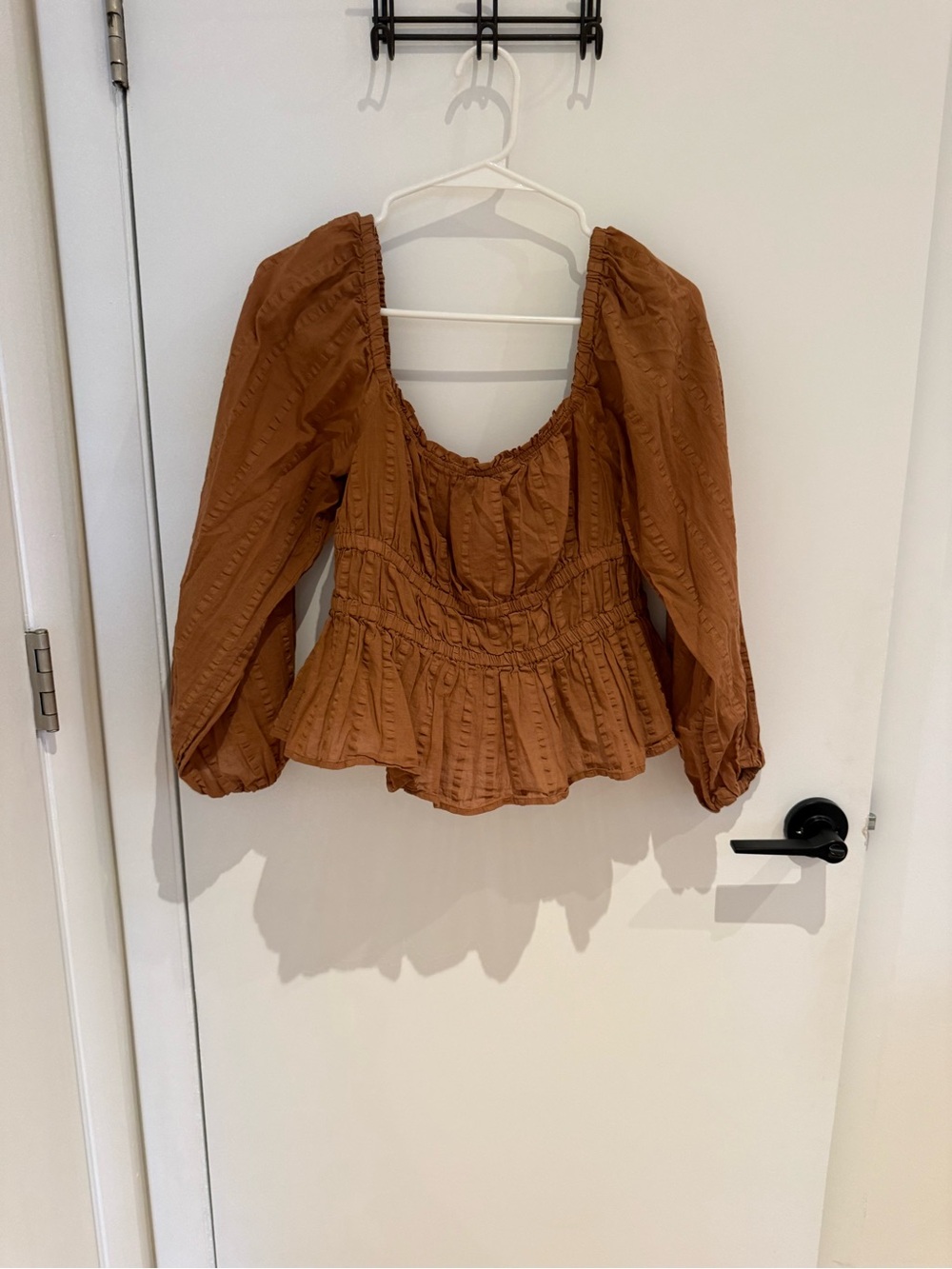 J. Crew Rust Brown Smocked Peplum Long-Sleeve Blouse